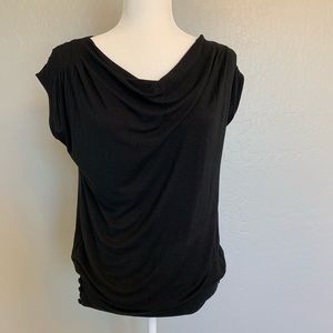 KISCHE Black Drape Neck Blouse Short Sleeve Small